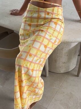 Sabo Skirt Yellow Pink Floral Plaid Maxi Skirt
